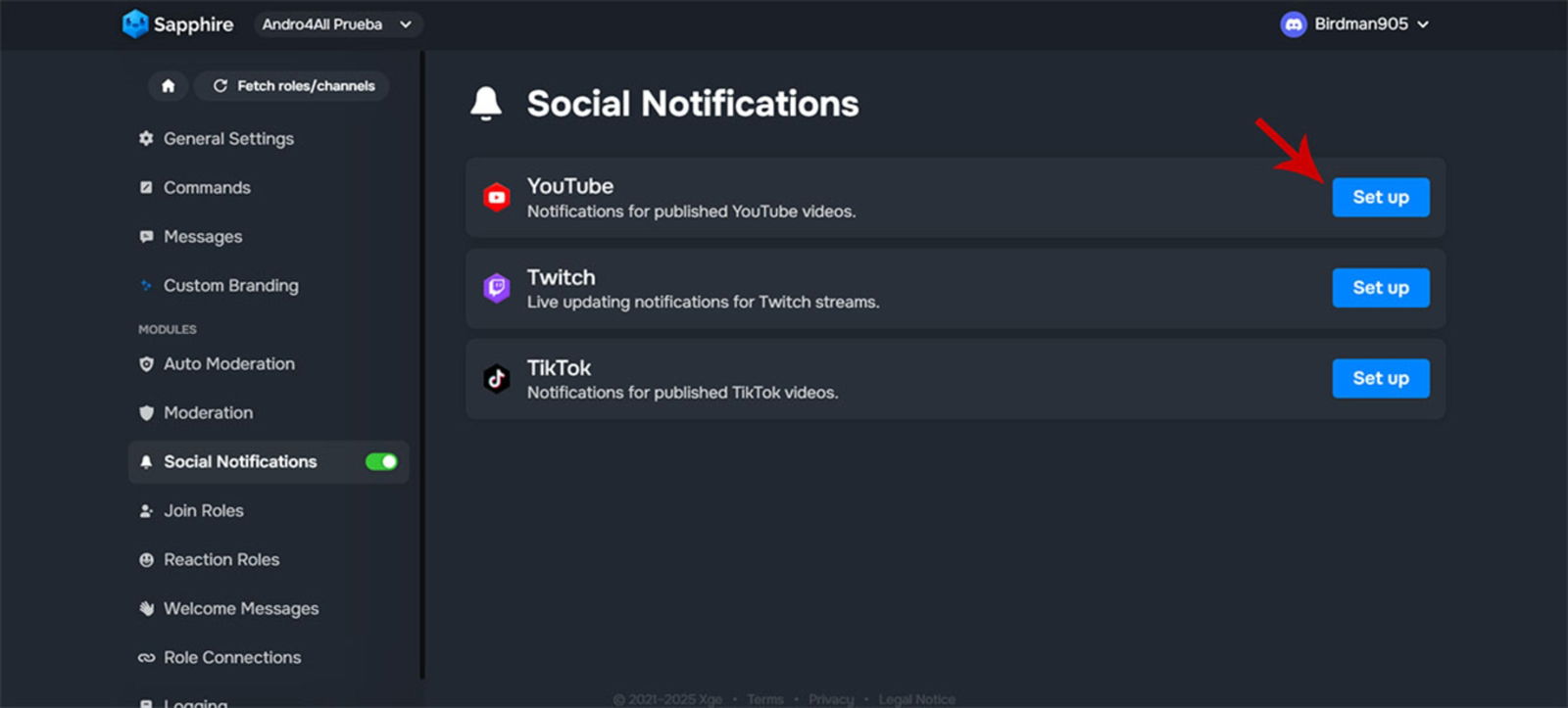 Conectar red social con servidor de Discord