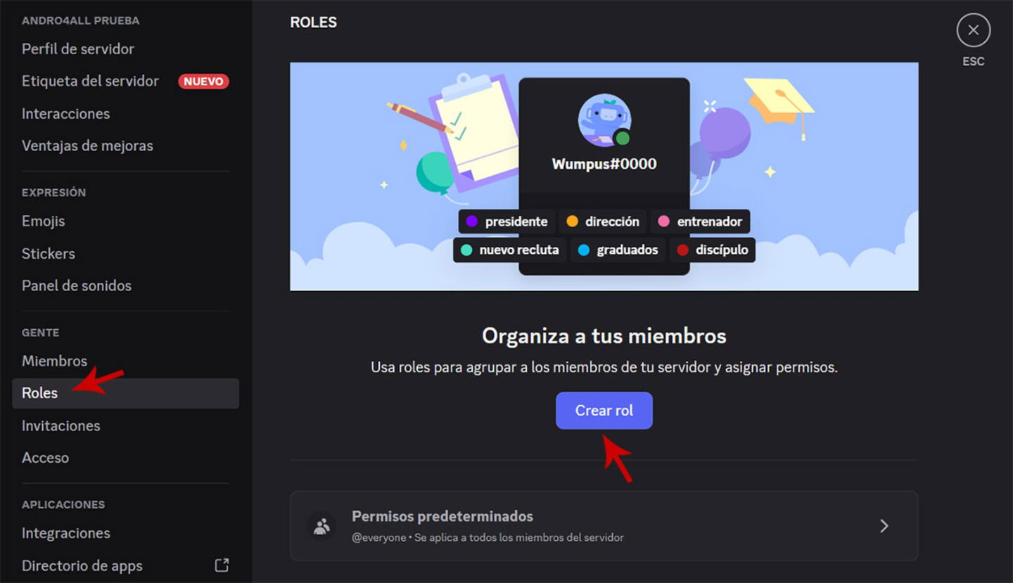 Crear rol en servidor de Discord