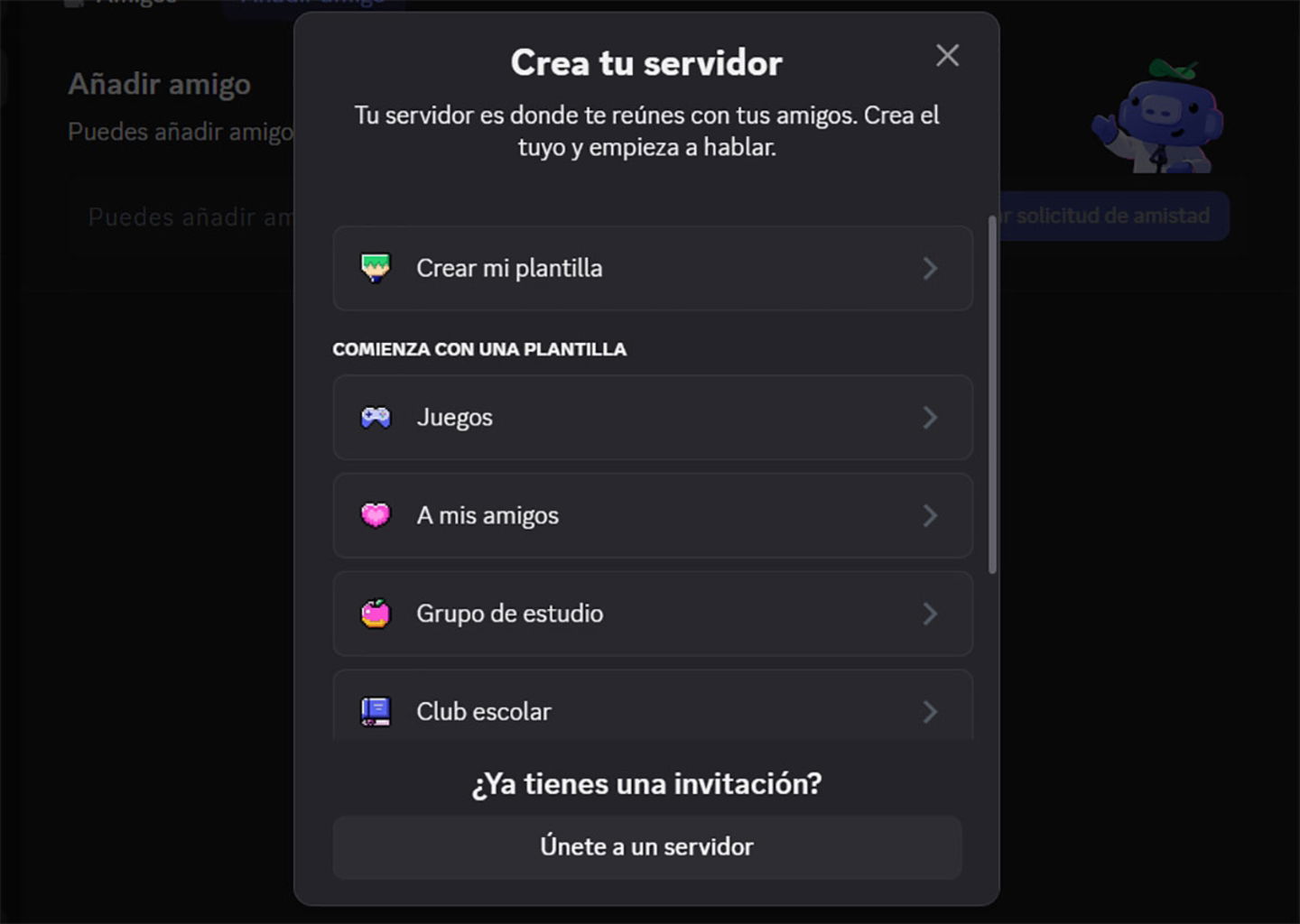 Elegir tipo de servidor Discord