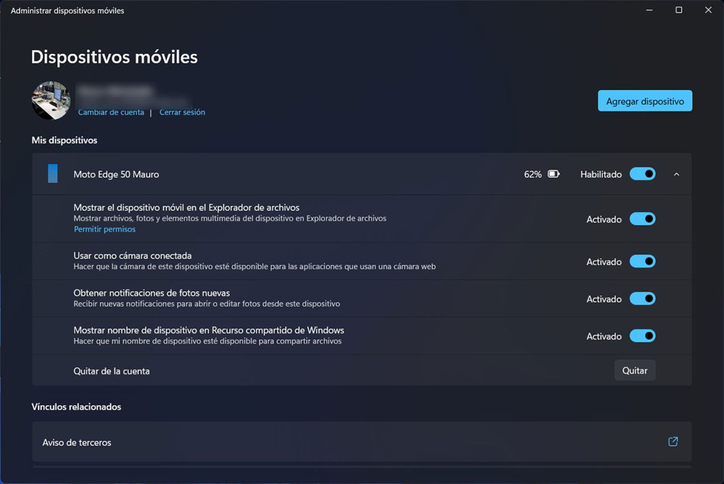 Habilitar móvil en Windows 11