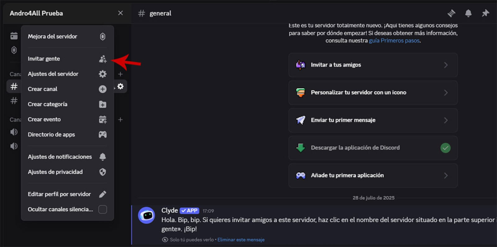 Invitar gente a un servidor de Discord