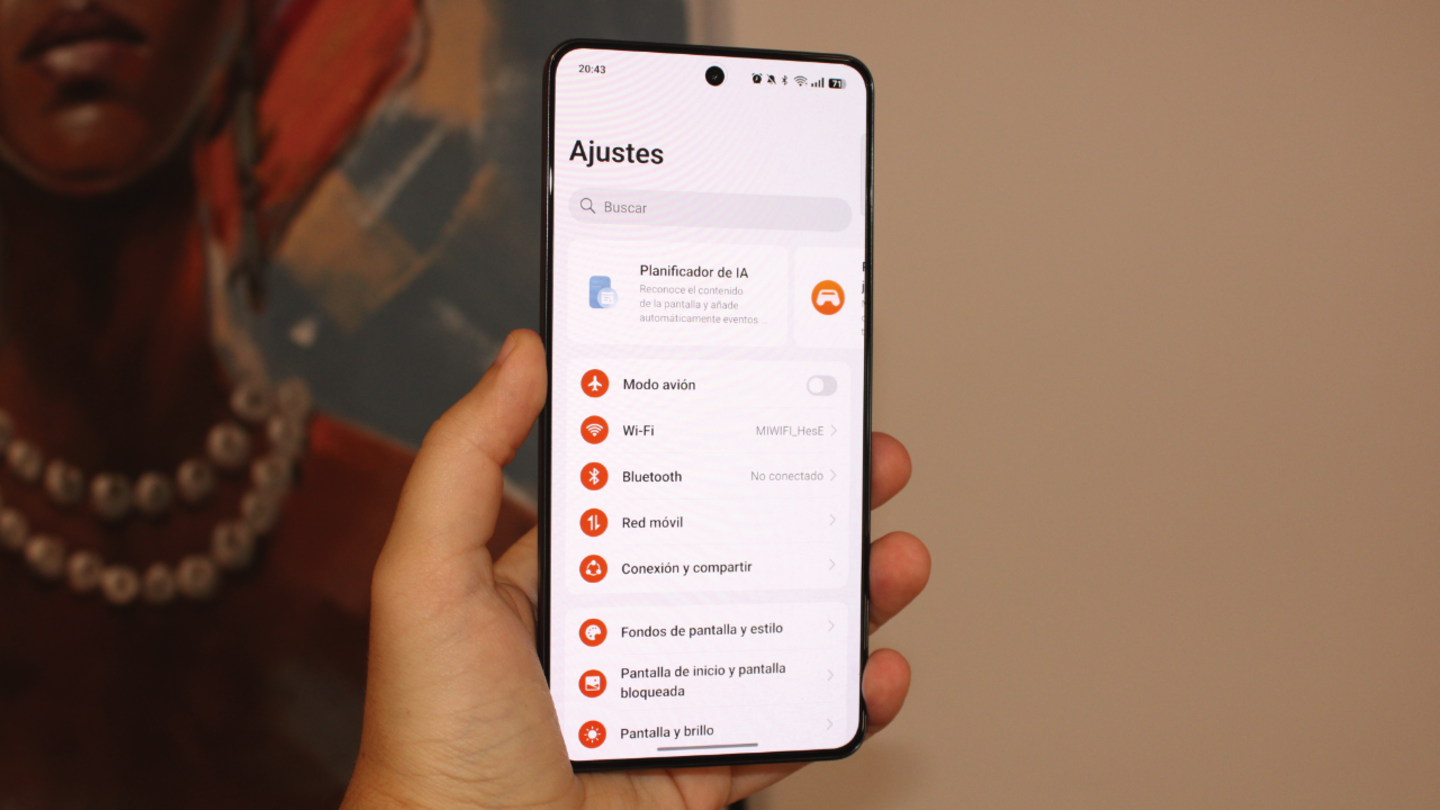 Menú de ajustes del realme GT 7T