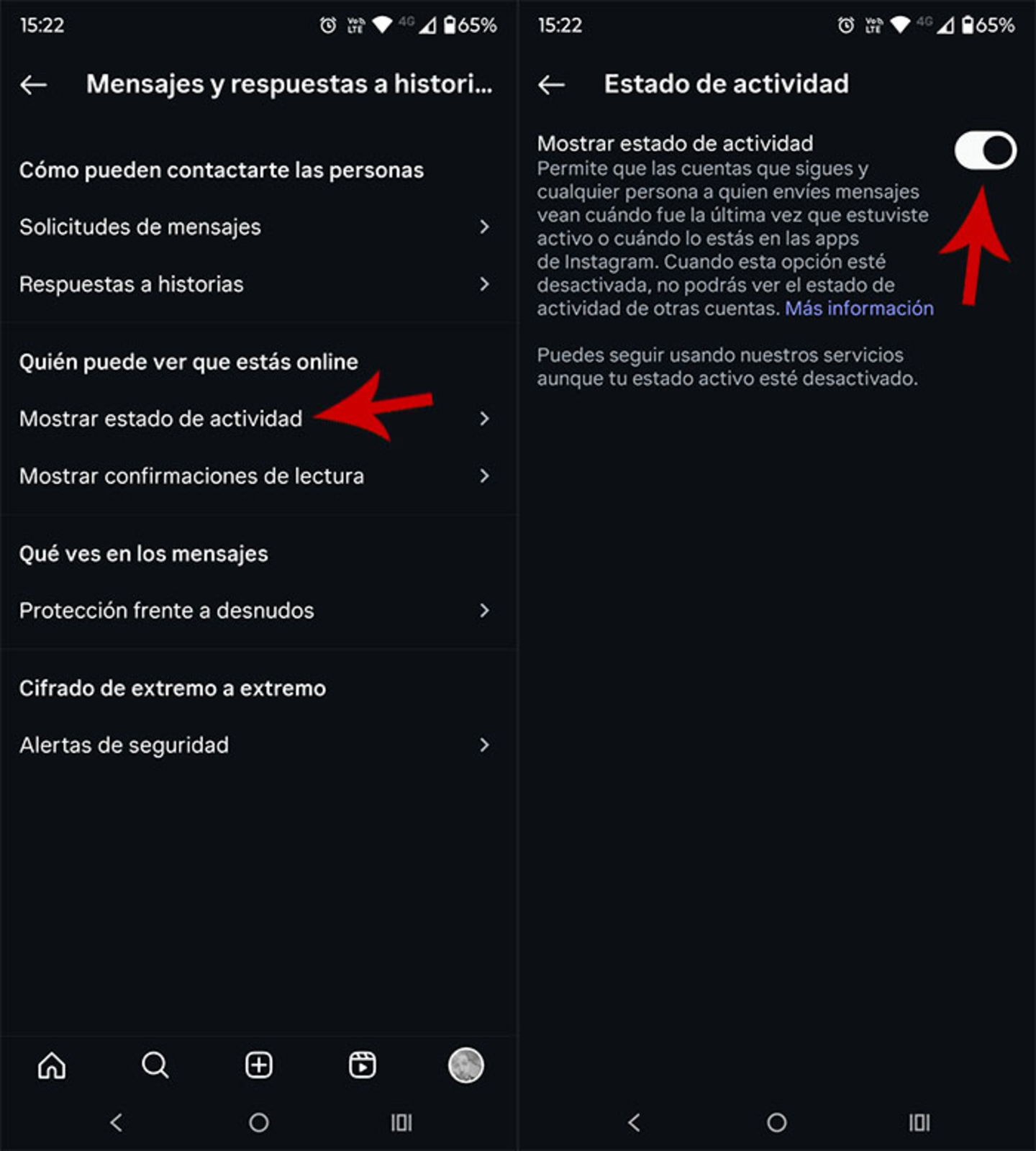 Ocultar estado en Instagram