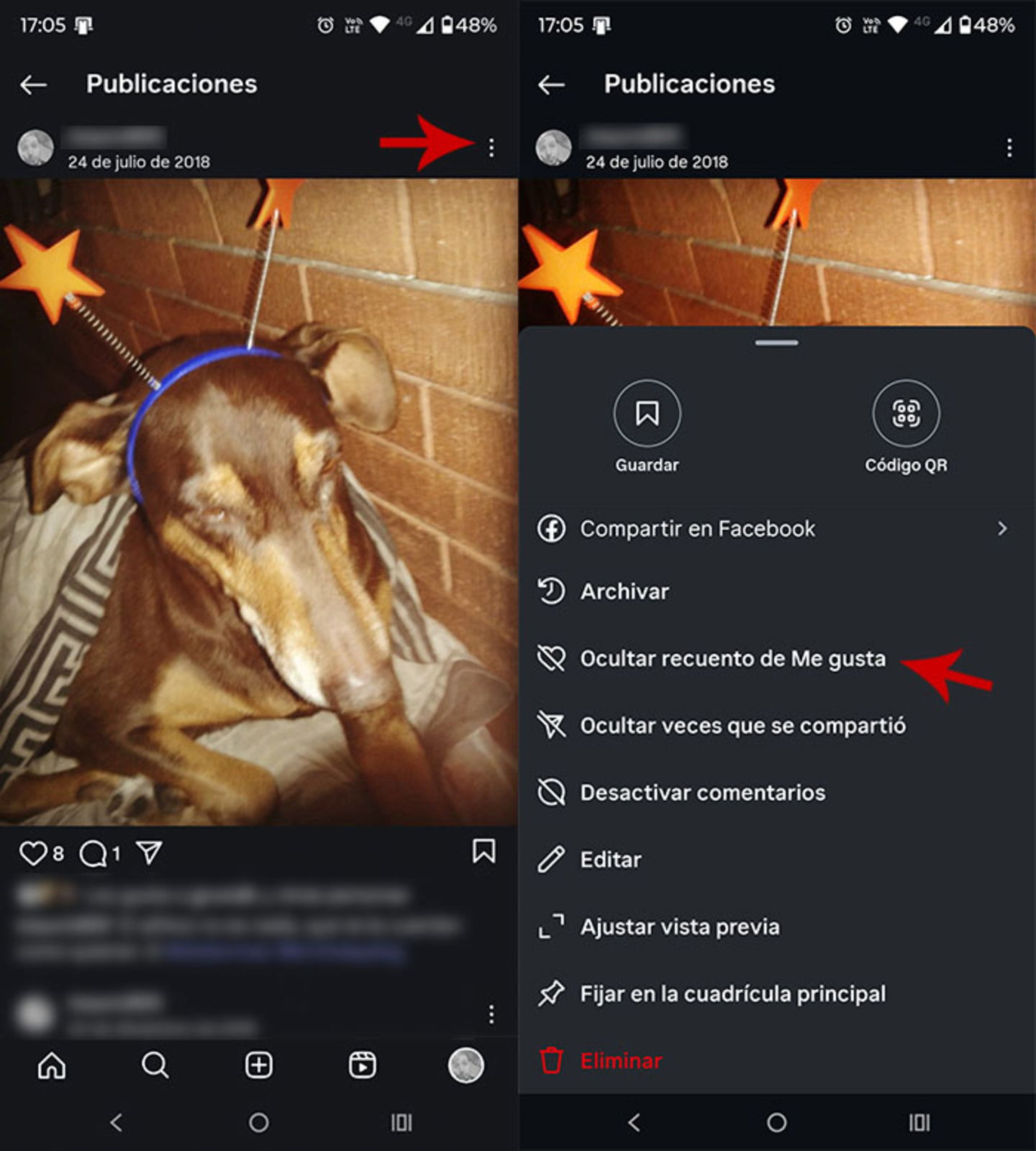 Ocultar recuento de Me gusta en publicaciones de Instagram