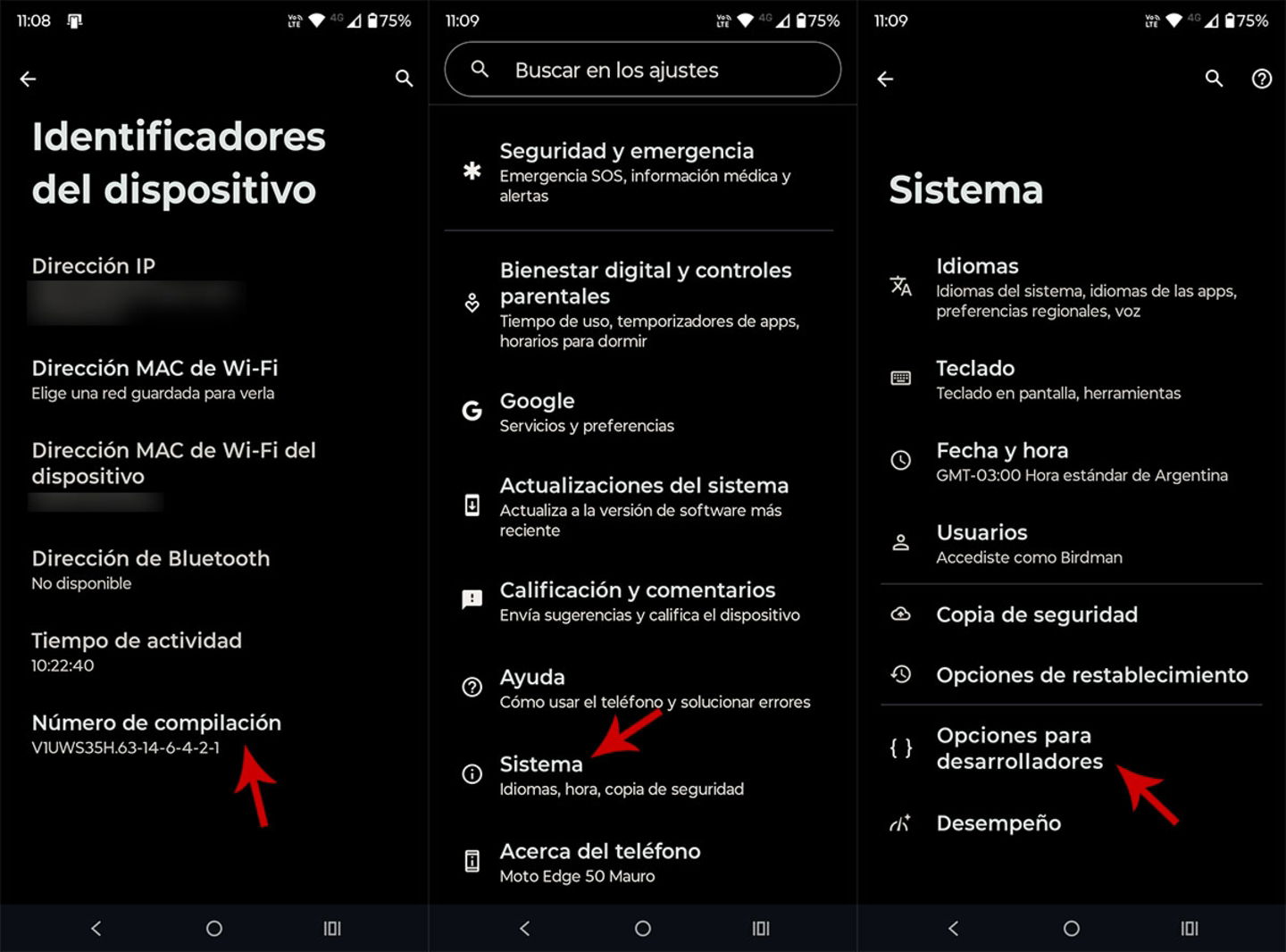 Activar opciones para desarrolladores en Android