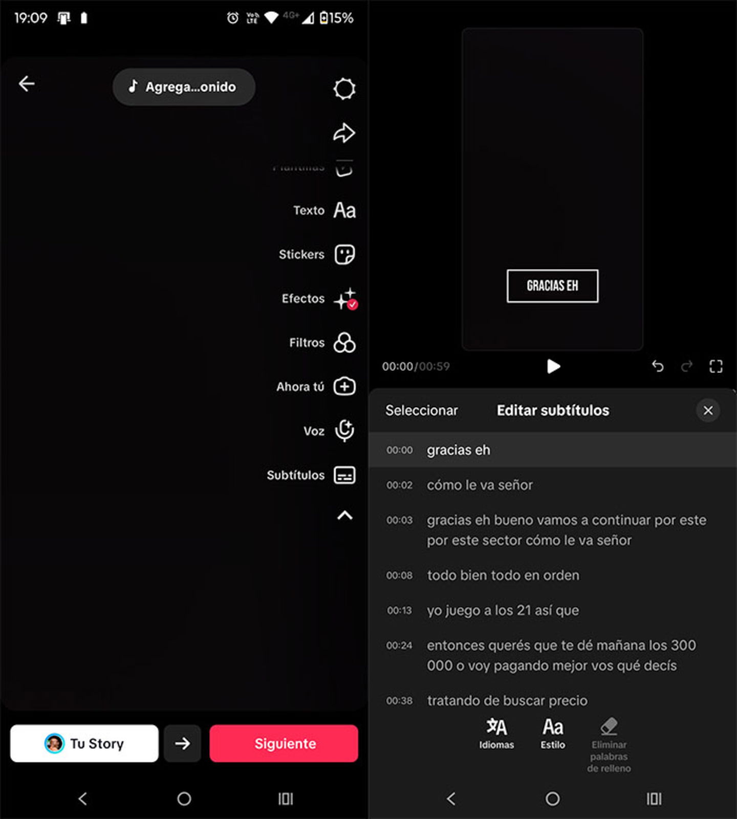 Agregar subtítulos automáticos a un video de TikTok
