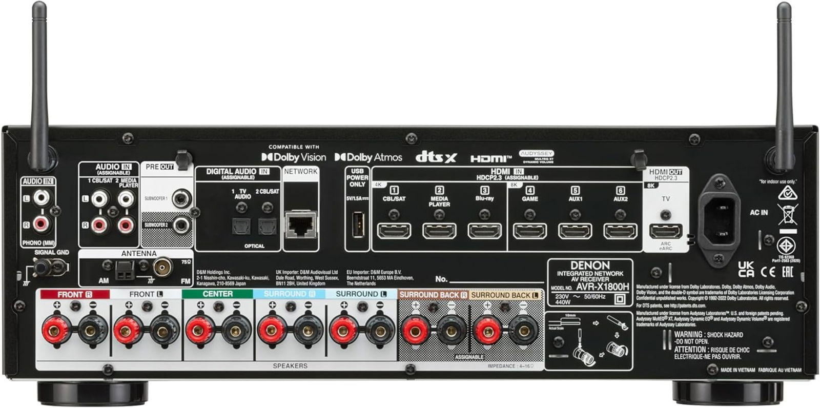 Denon AVR-X1800H trasera