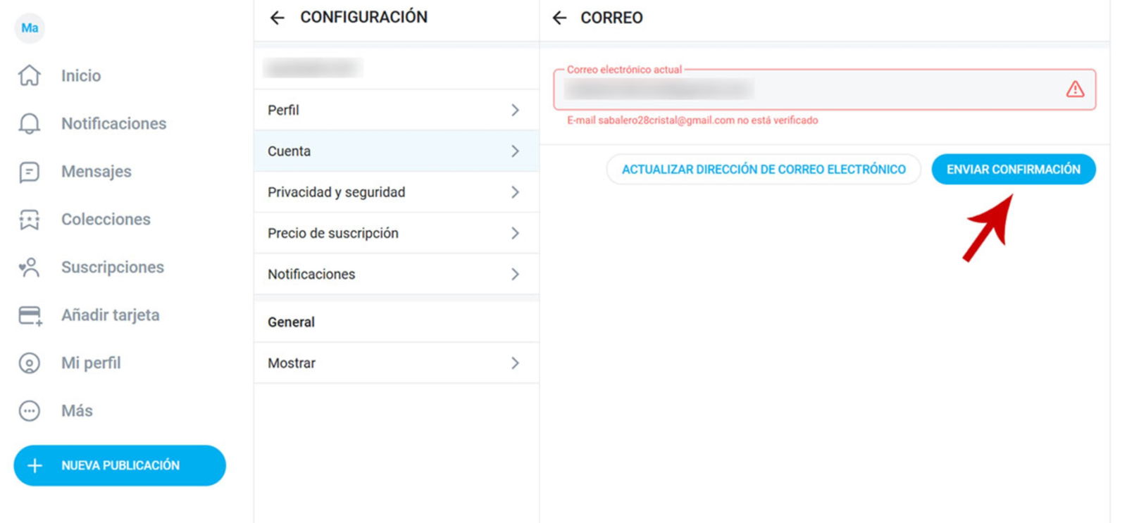 Enviar confirmación de correo electrónico en OnlyFans