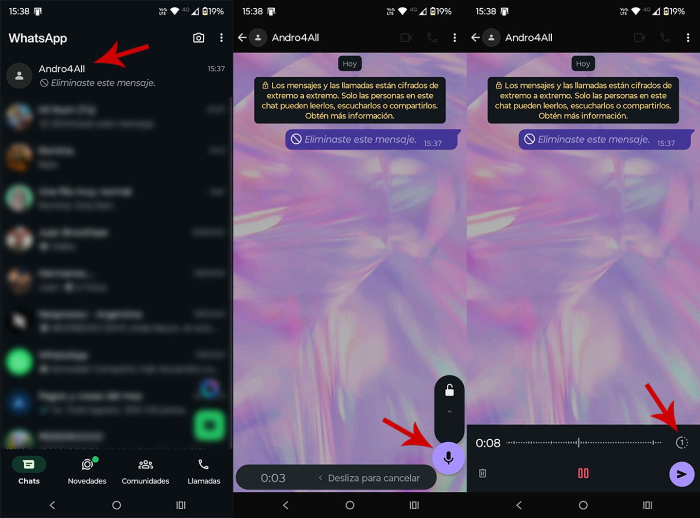 Grabar audio temporal en WhatsApp
