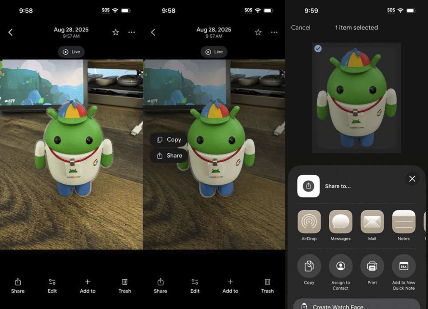 Herramienta de Google Fotos para eliminar el fondo de una imagen en iOS