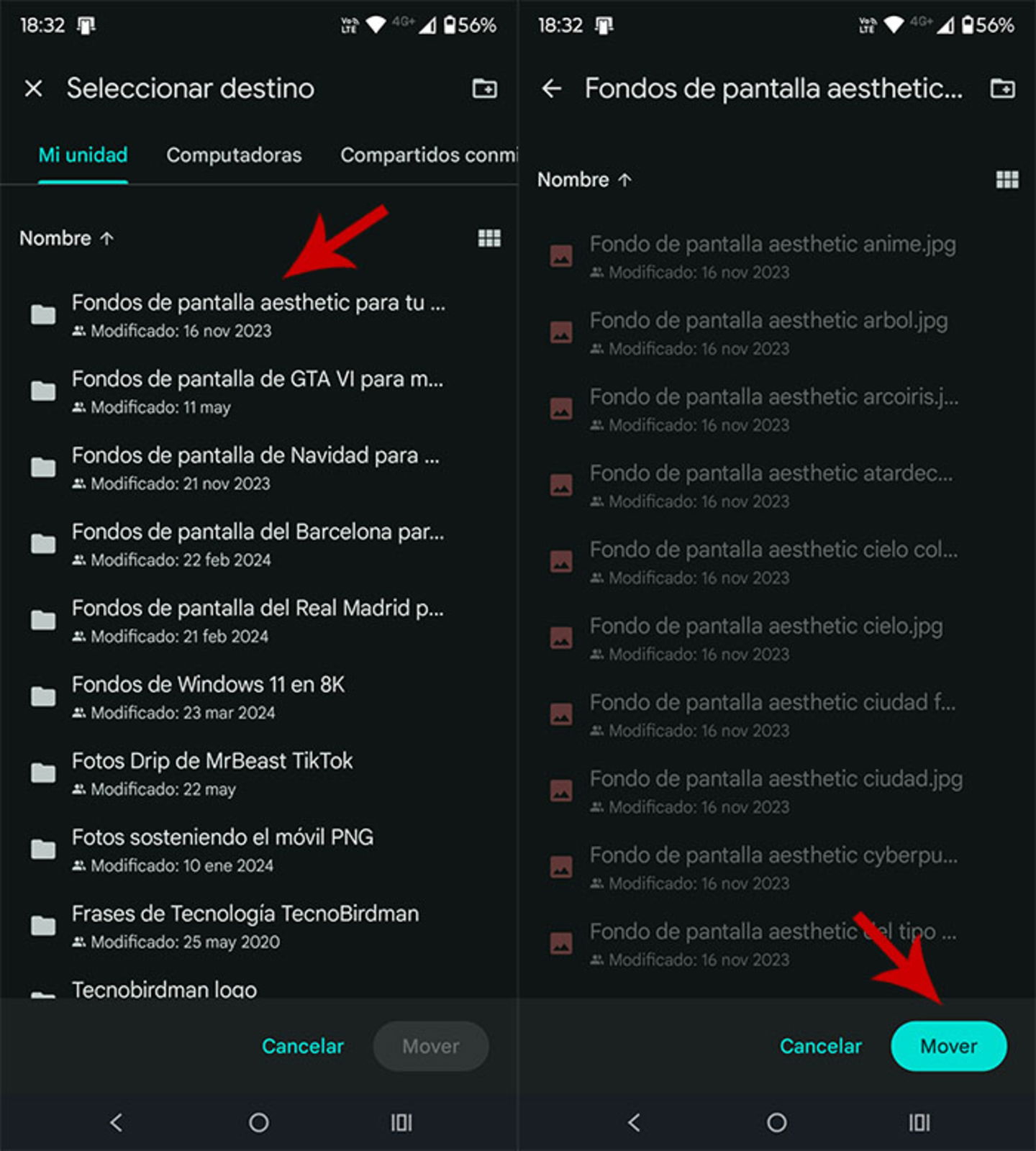 Mover archivos a carpetas en Google Drive