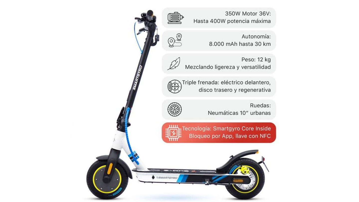 30 km de autonomía, triple freno y ruedas de 10 pulgadas: así es el patinete smartGyro que arrasa por menos de 300 euros