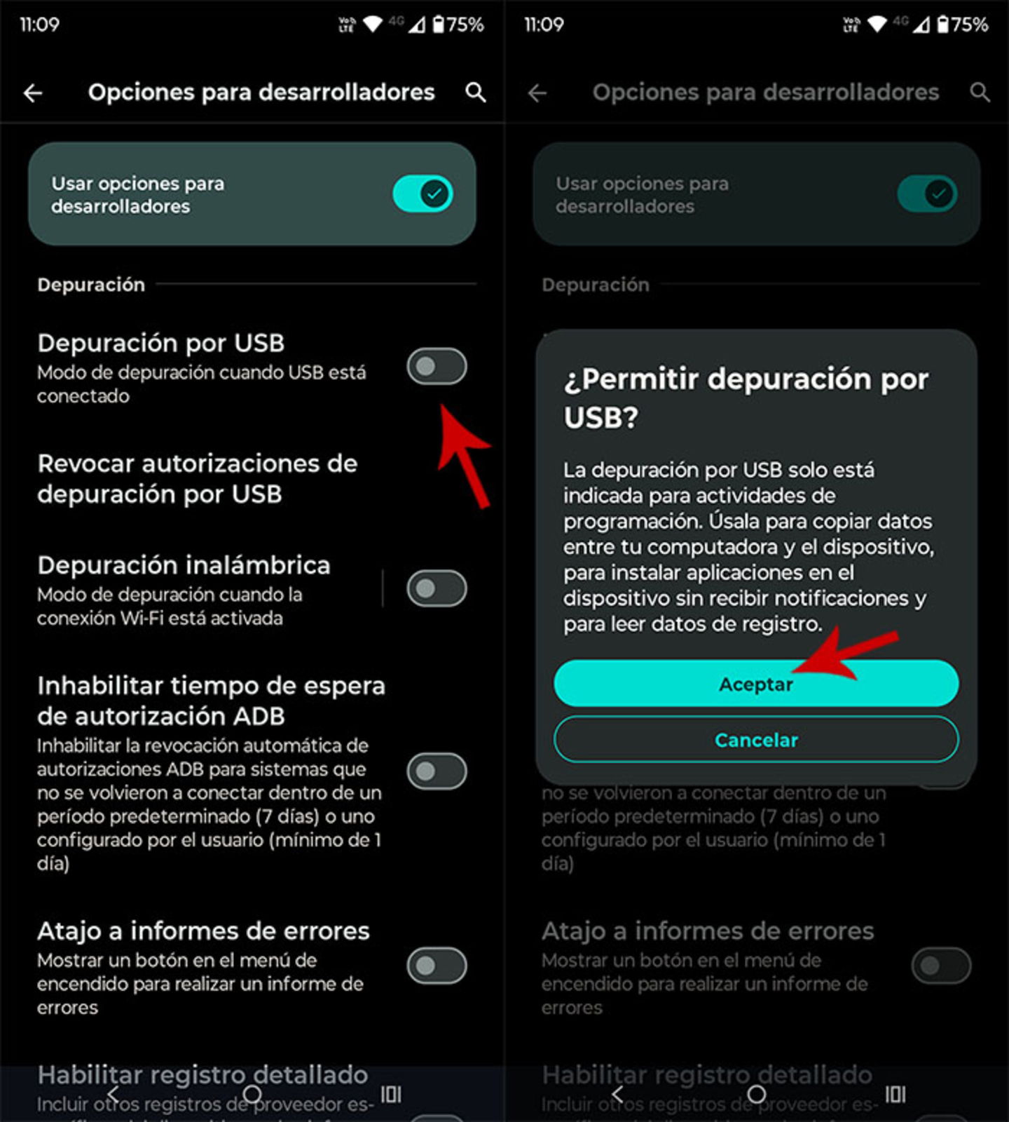 Permitir depuración por USB Android
