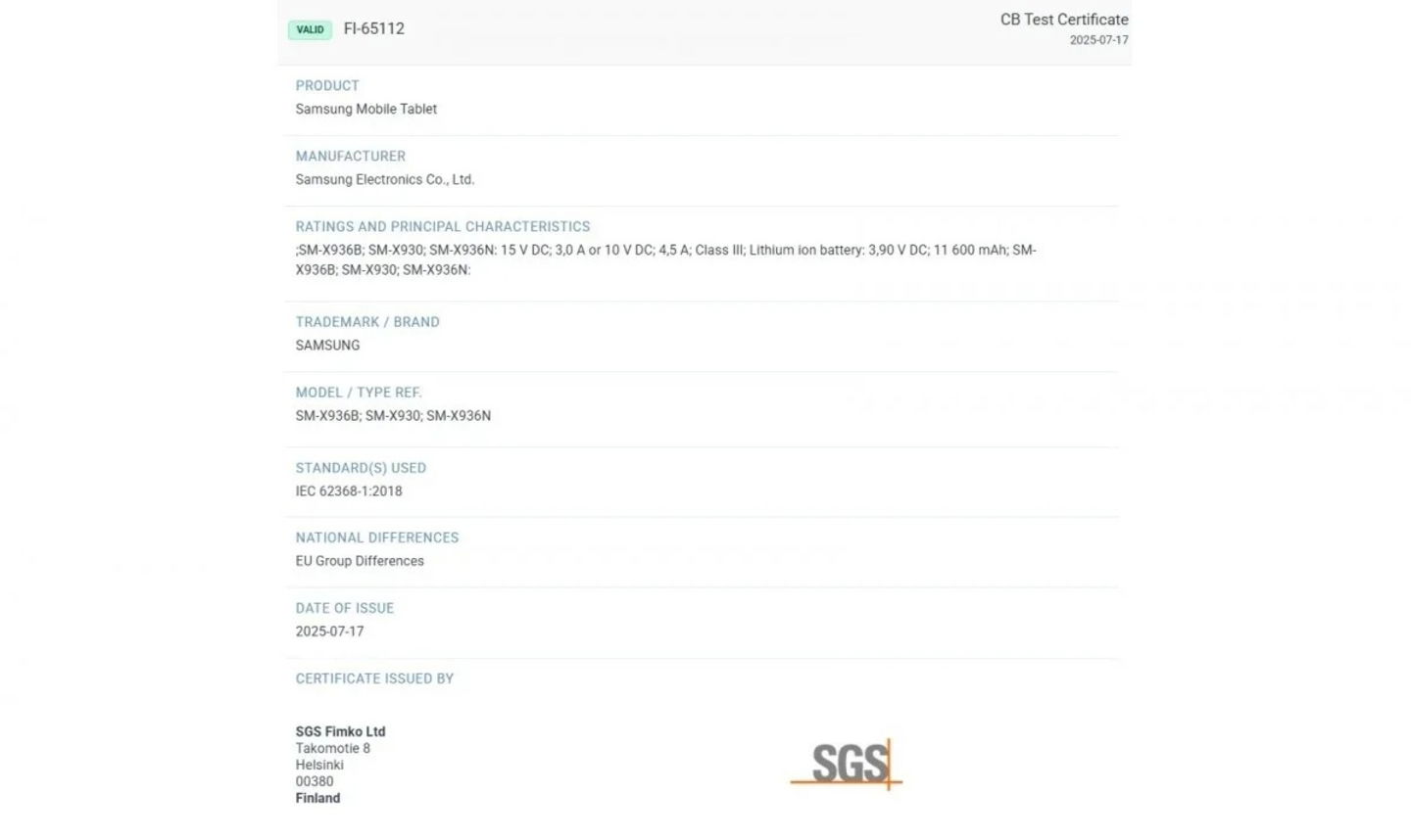 Samsung sigue avanzando con su Galaxy Tab S11 Ultra: SGS confirma en Europa más batería y una mayor eficiencia