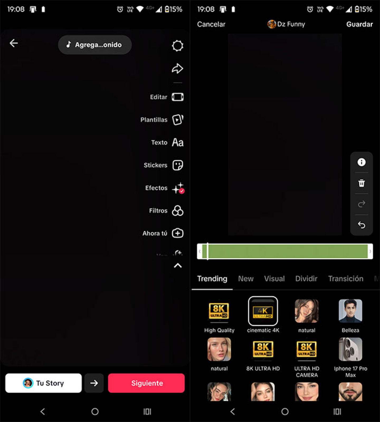 Usar efectos en TikTok