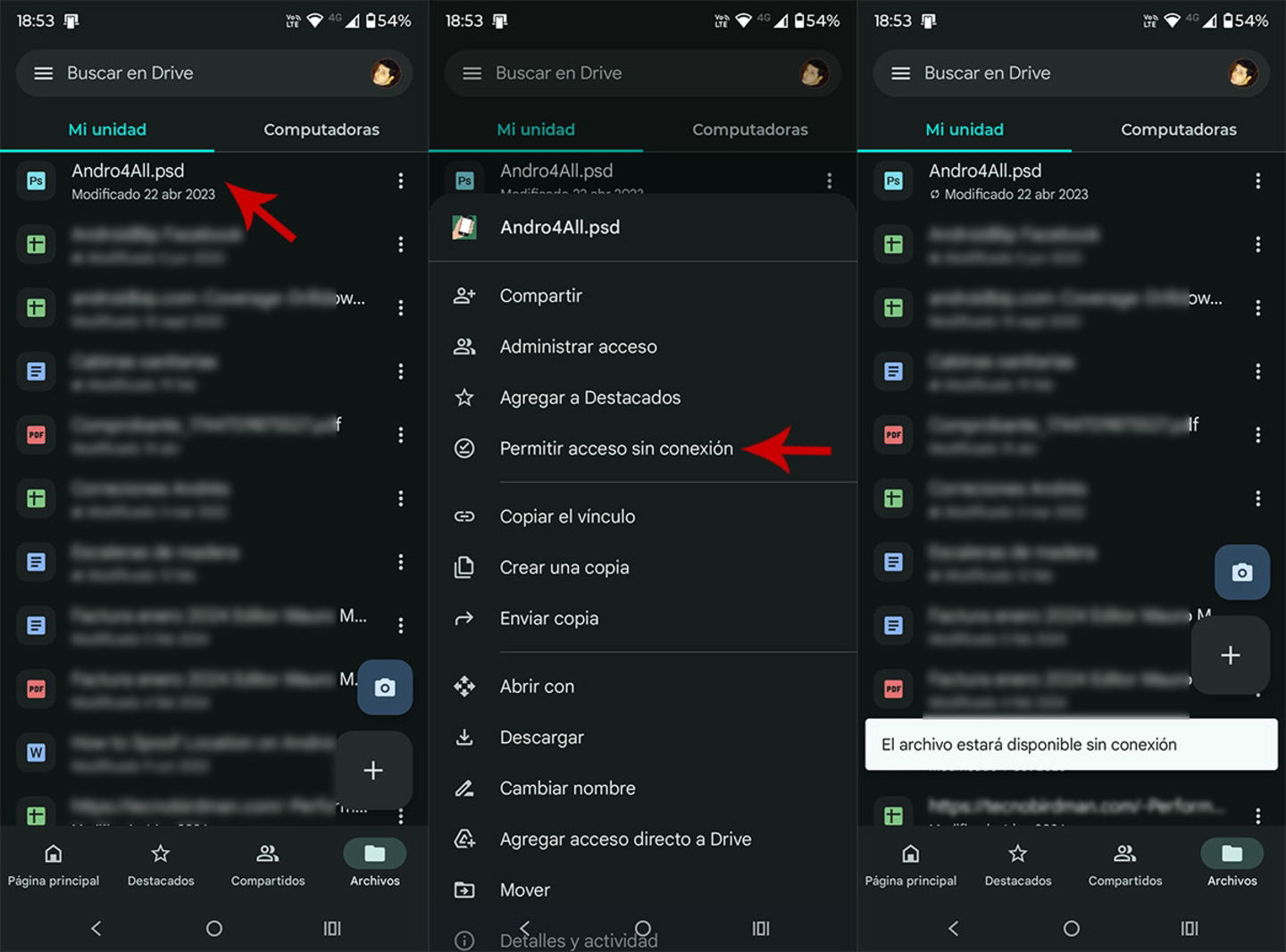 Usar Google Drive sin conexión