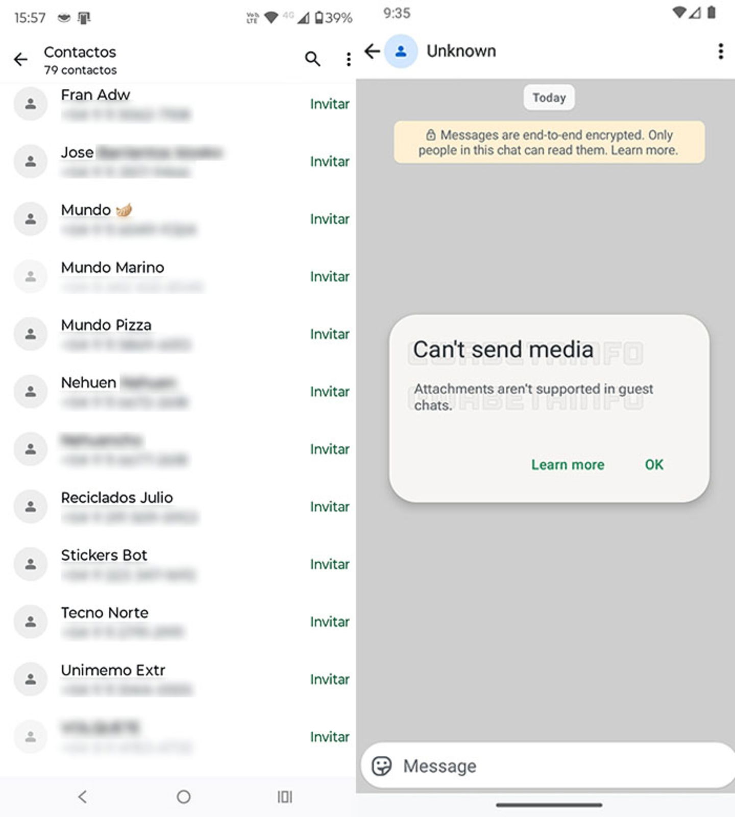 WhatsApp Chats de invitados