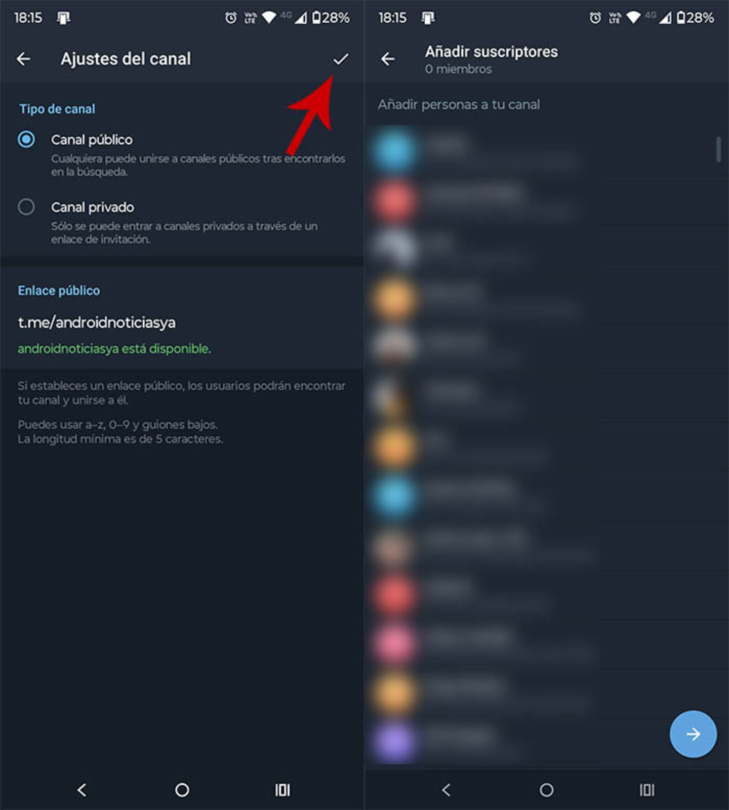 Añadir participantes al canal de Telegram