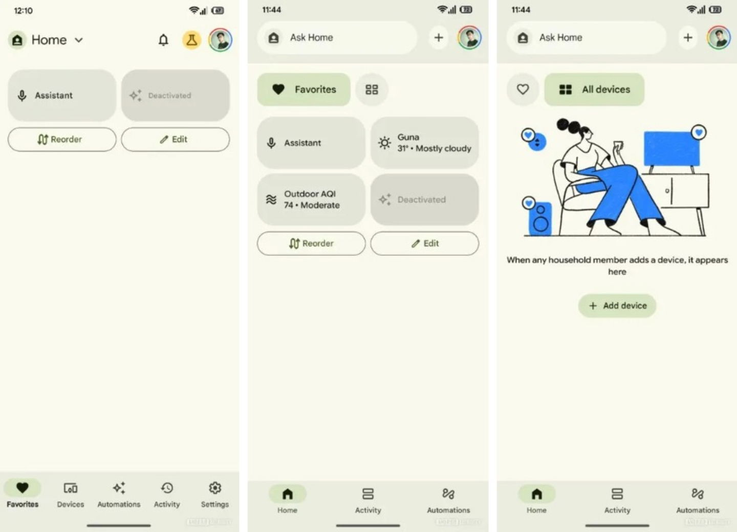 Capturas de pantalla app Google Home