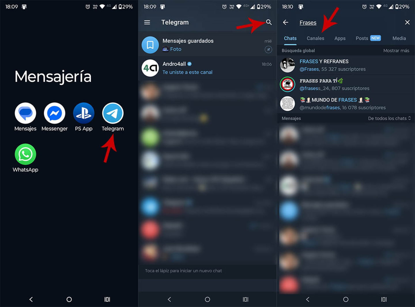 Cómo encontrar canales en Telegram