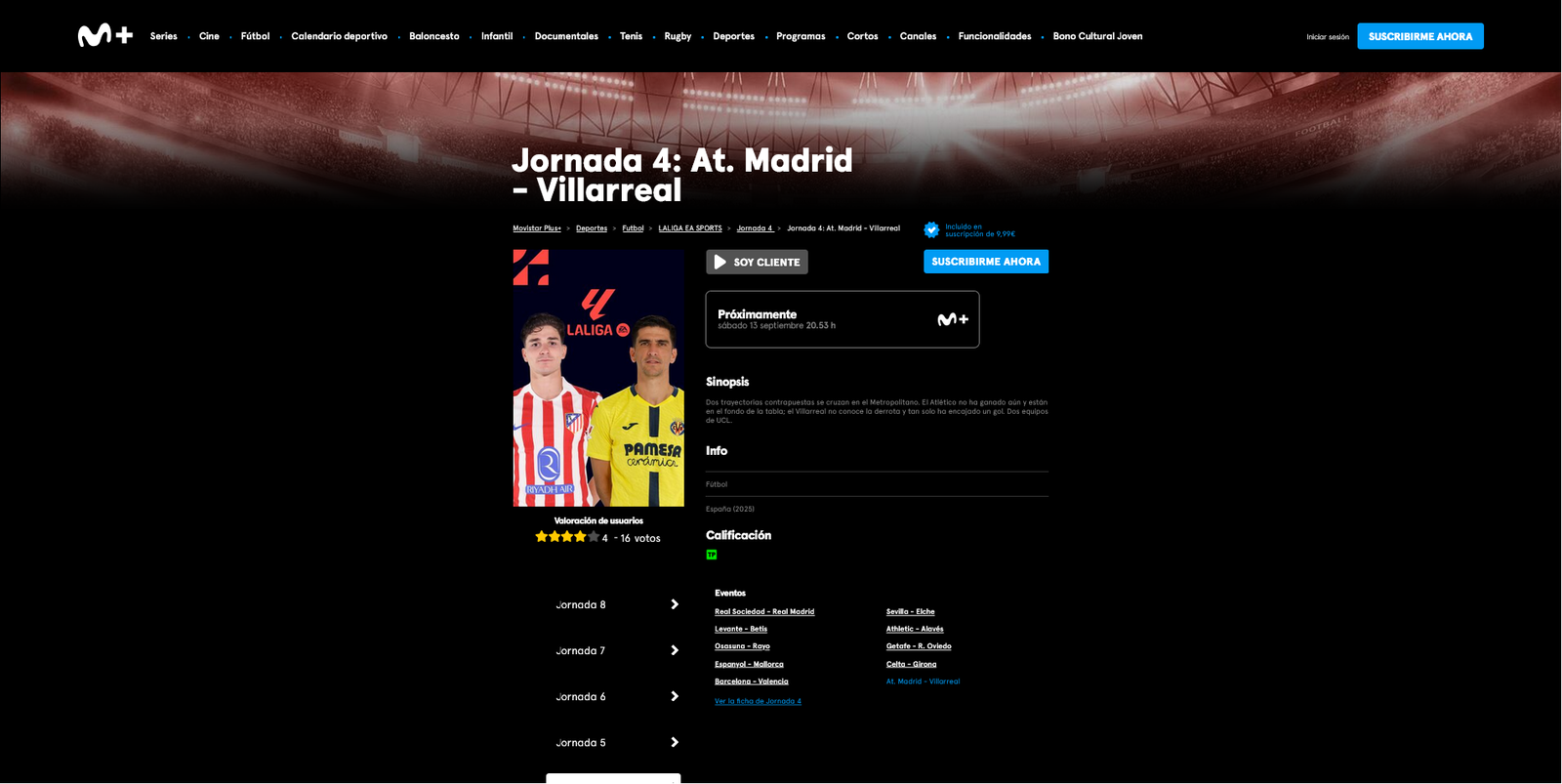 Dónde ver el Atlético vs Villarreal de la jornada 4: horario y cómo verlo por Internet o TV