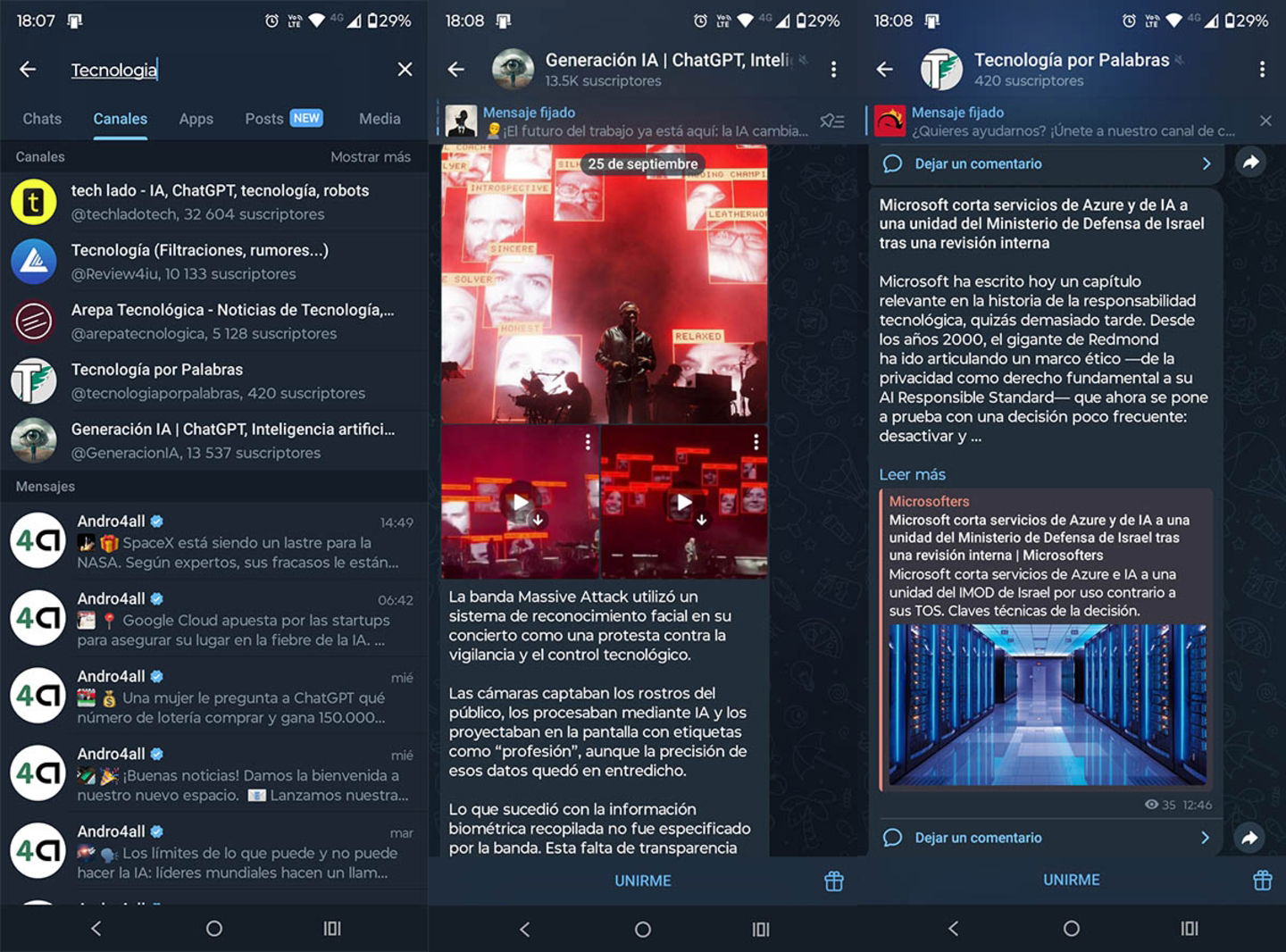 Tipos de canales en Telegram