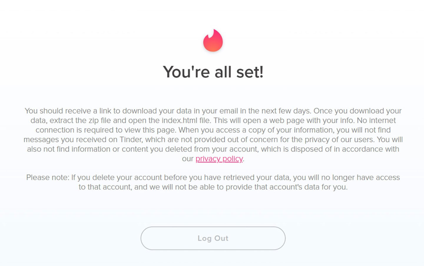Cerrar sesion en Tinder