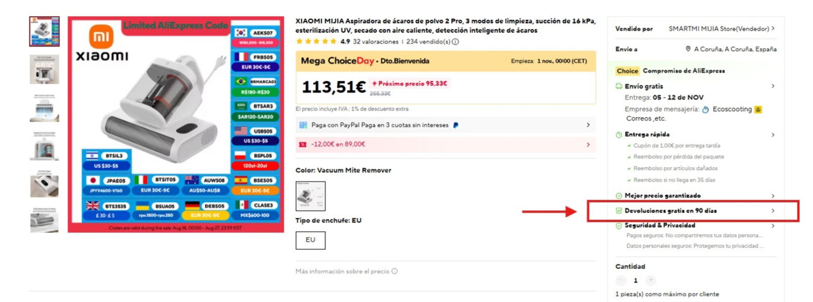 Devoluciones gratis AliExpress