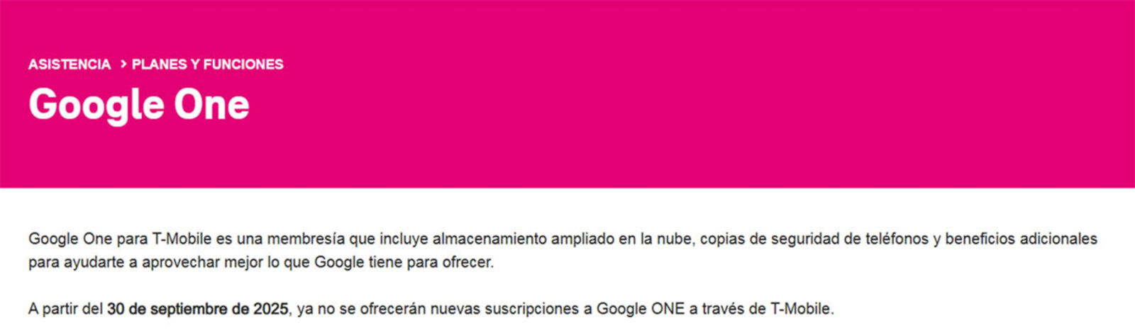 El plan de Gogole One para usuarios de T-Mobile que permitía subir fotos de manera ilimitada llega a su fin