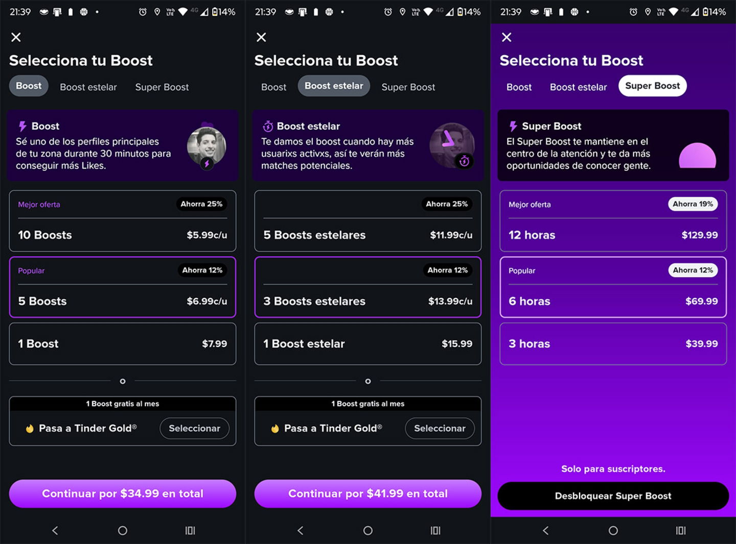 Icono boost en Tinder