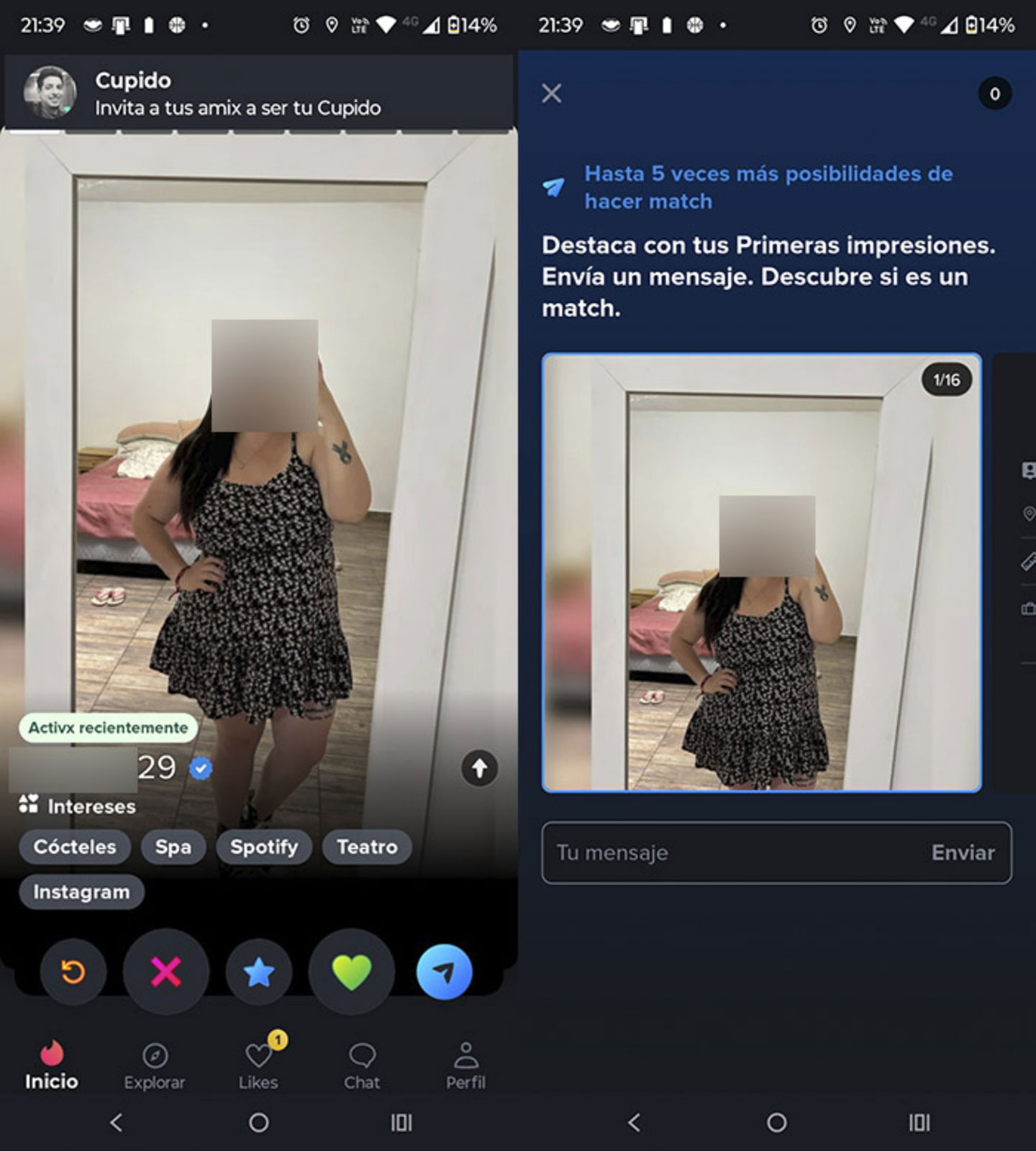 Icono comentario en Tinder