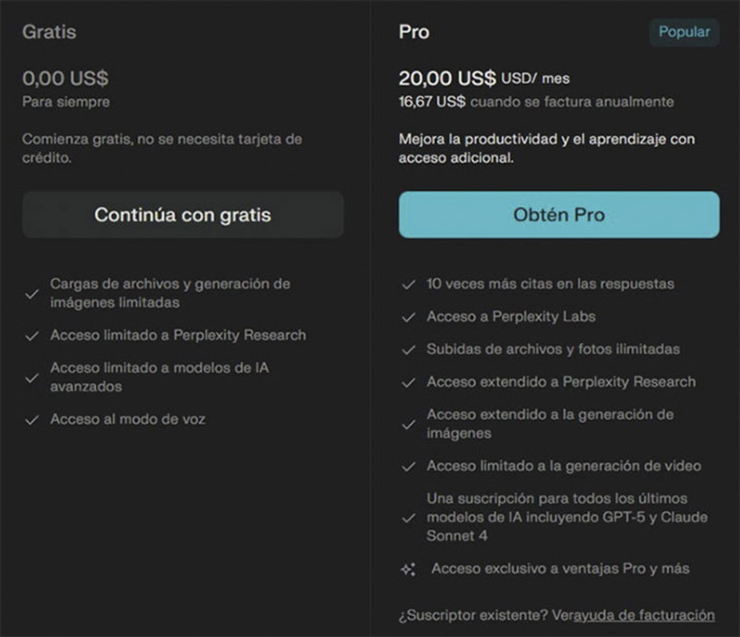 Perplexity AI gratis vs Pro principales diferencias