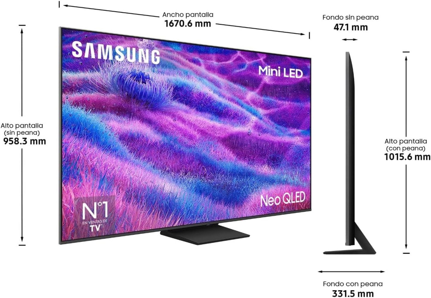 Samsung QN80F 75 pulgadas medidas
