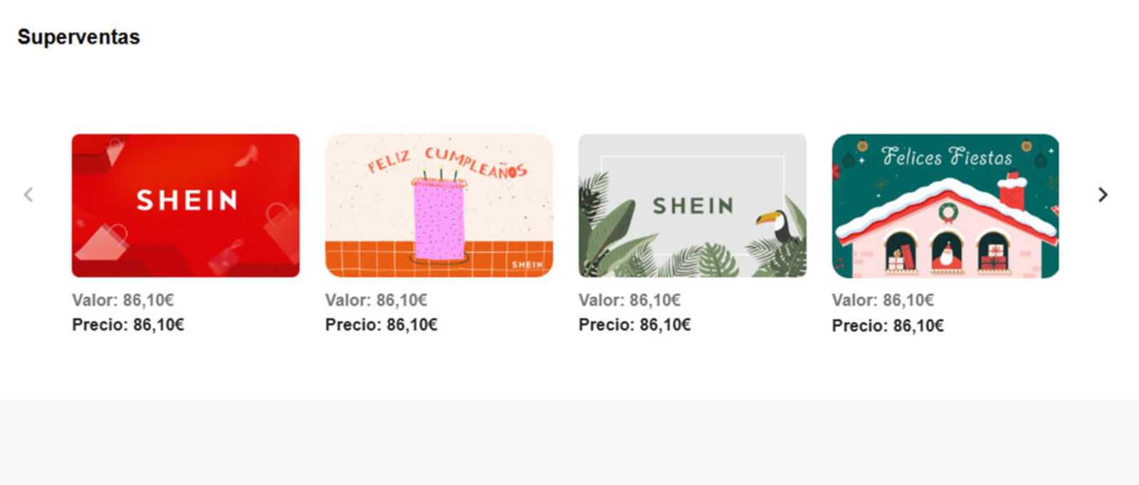 Seleccionar el tipo de tarjeta de regalo en Shein