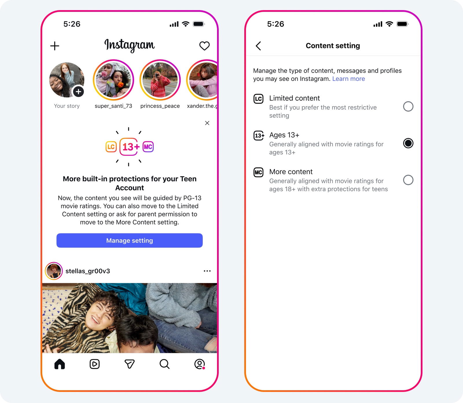 Restricción de contenidos en Instagram