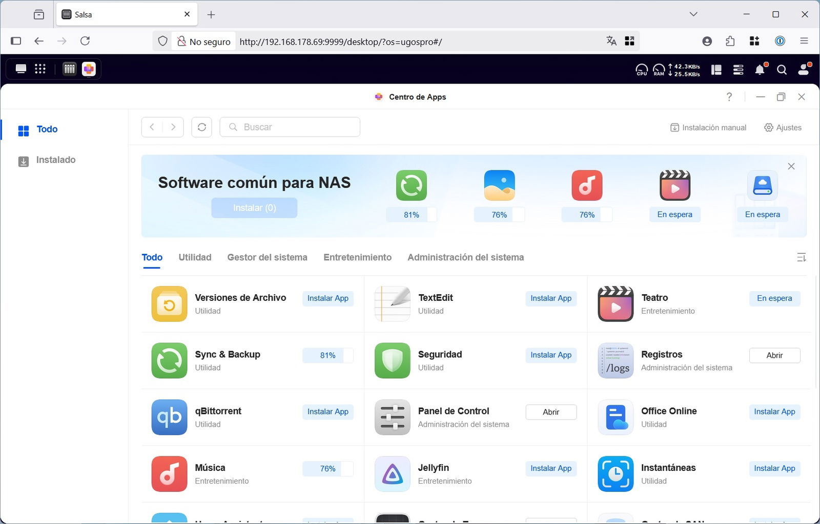 Aplicaciones disponibles en la tienda de apps del UGREEN NAS DH4300 Plus