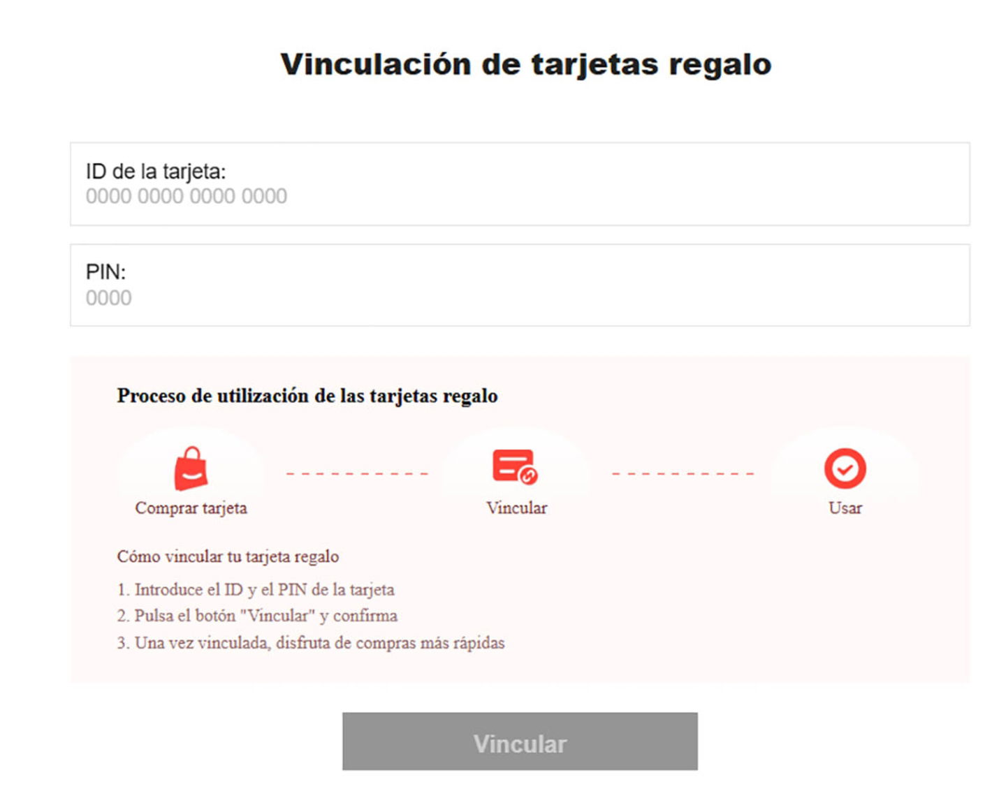 Vincular tarjeta de regalo en Shein