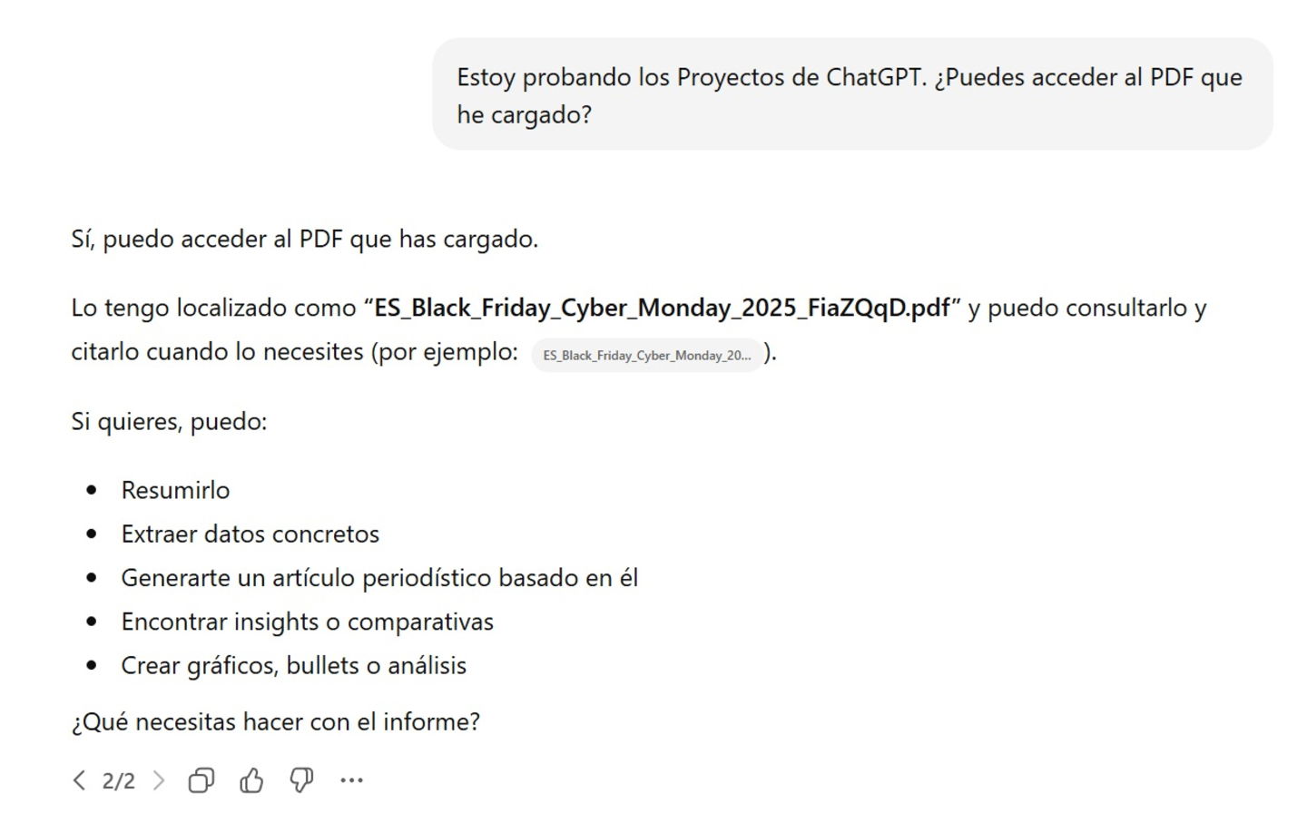 Pantallazo de ChatGPT en el que se ve cómo ChatGPT está accediendo a los archivos que has subido