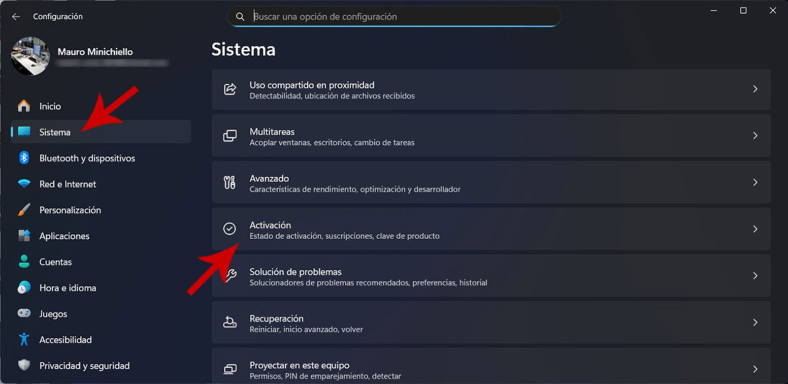 Acceder a Configuración de activación en Windows 11