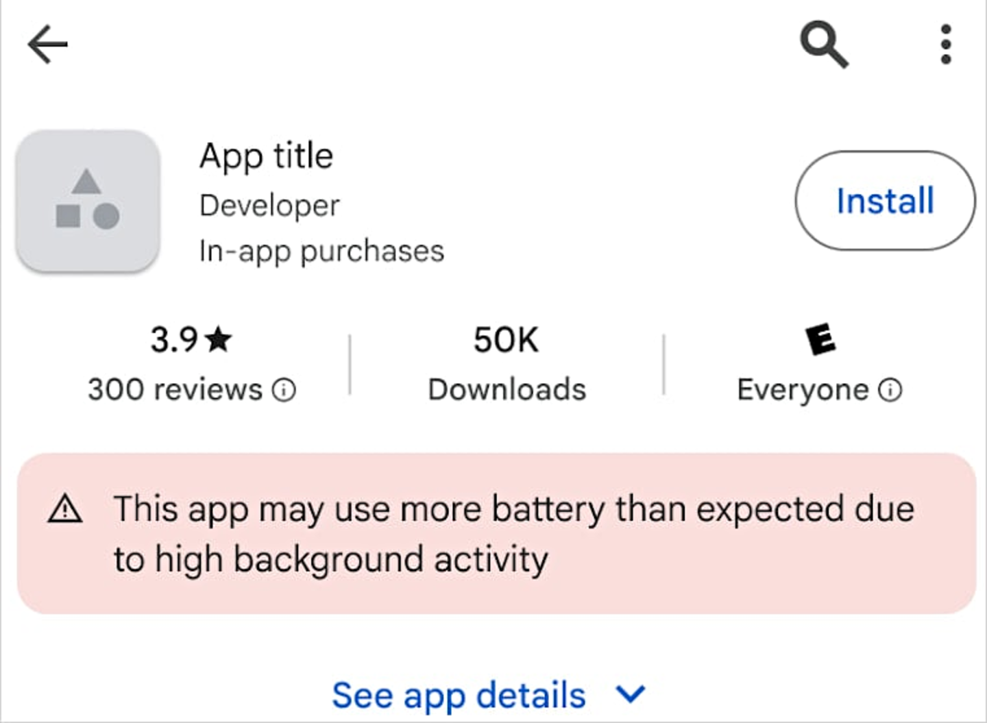 Así se ve la advertencia sobre la app infractora en mostrada en Google Play