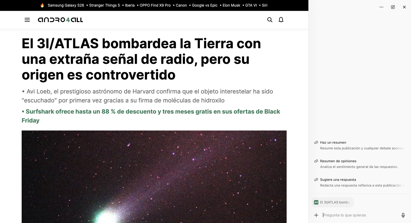 Resumir artículos es uno de los puntos fuertes de ChatGPT Atlas