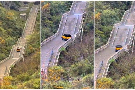 Un Chery se estrella en China intentando subir la "Escalera al Cielo" del Monte Tianmen Un Chery se estrella en China intentando subir la "Escalera al Cielo" del Monte Tianmen