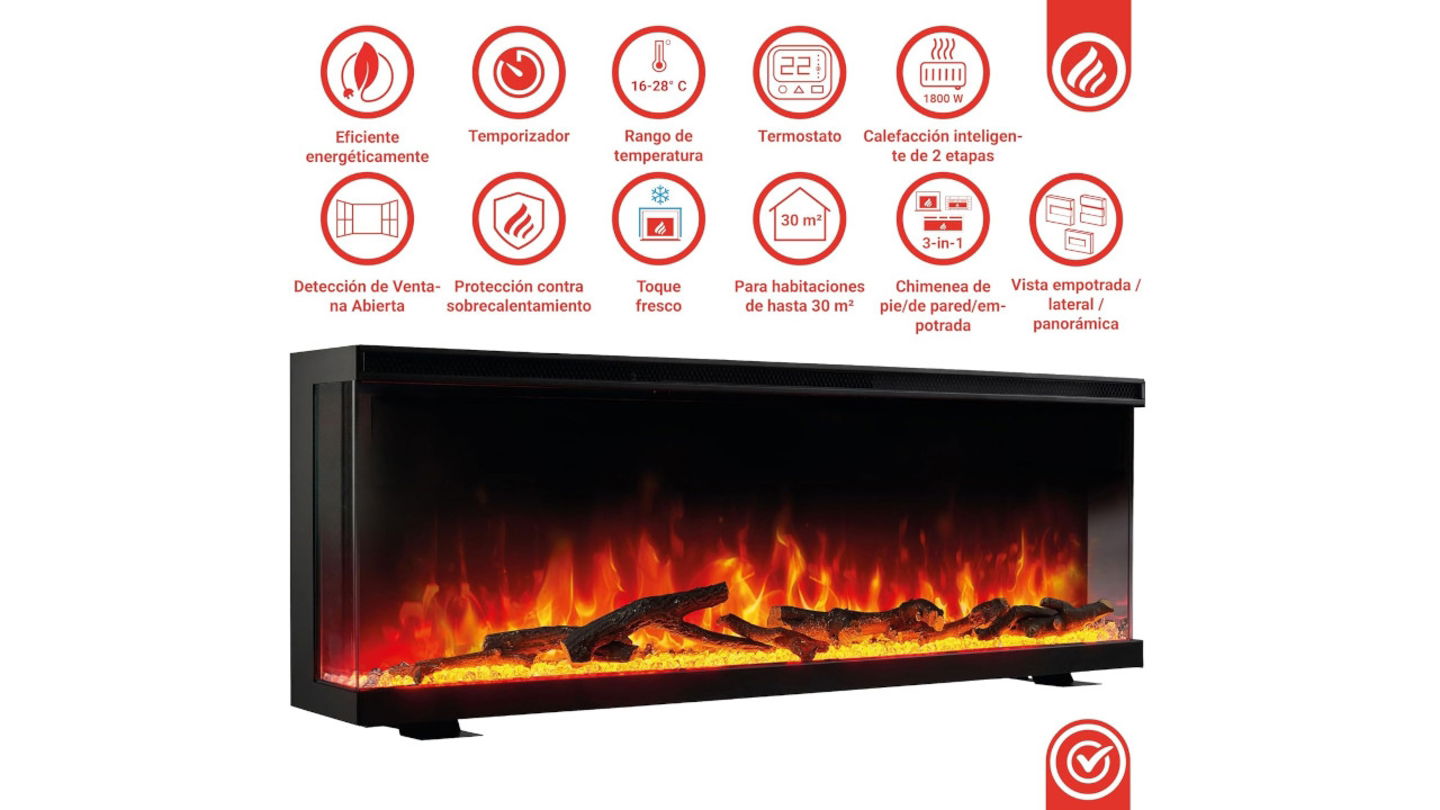 La chimenea eléctrica panorámica que convierte tu salón en refugio está más barata que nunca
