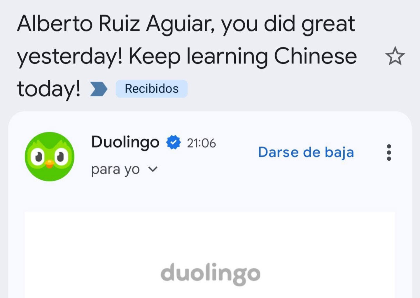 También en Android la opción de Darse de baja de Gmail está a simple vista