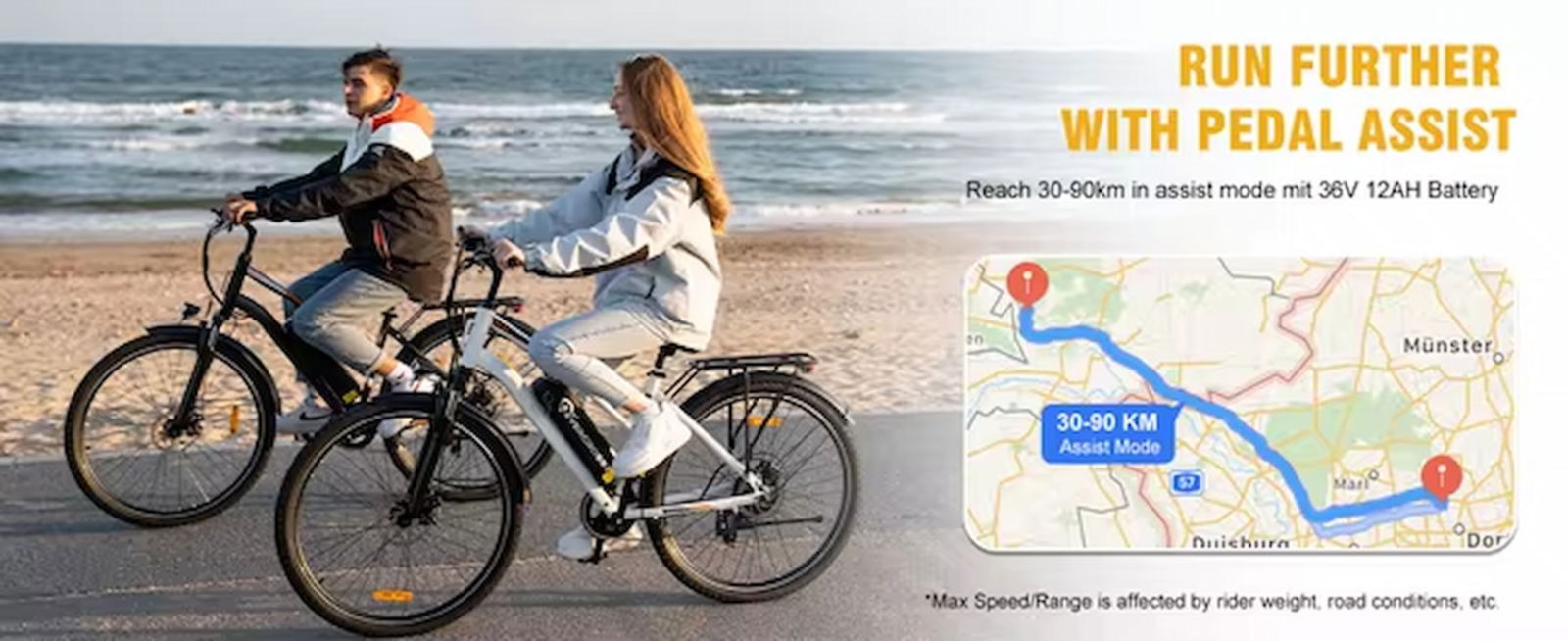 Esta bici eléctrica de EVERCROSS TECH puede ofrecer una autonomía de 90 km, lo que es impresionante