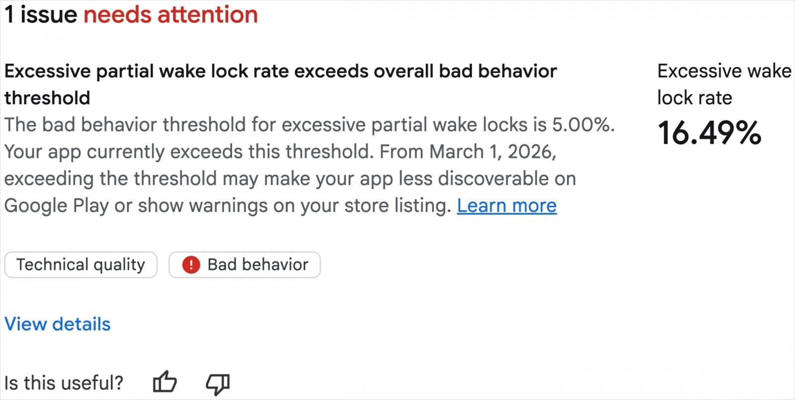 Este es el aviso para desarrolladores de que sus apps hacen un uso excesivo de batería