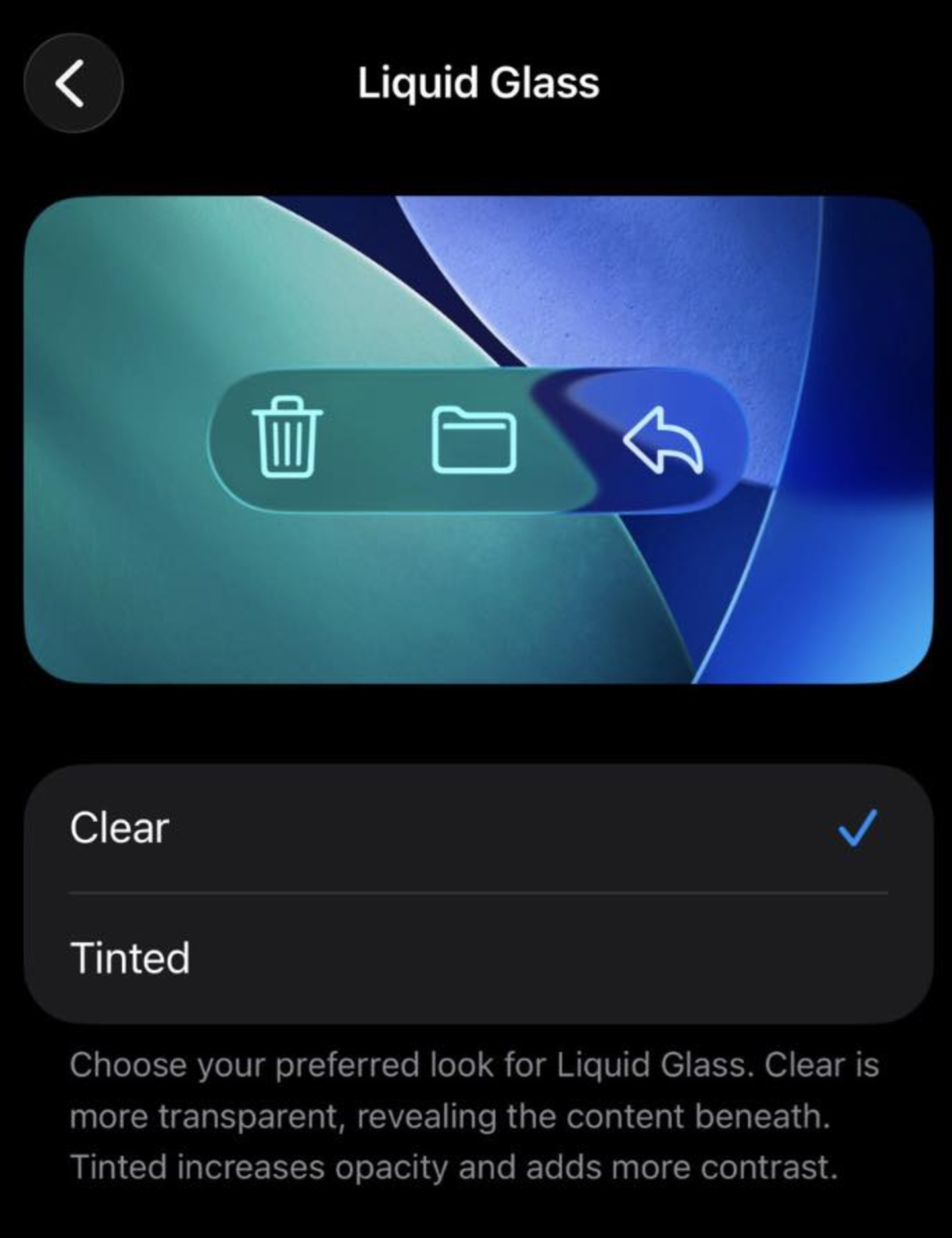 Opción para ajustar el efecto dentro de iOS 26.1