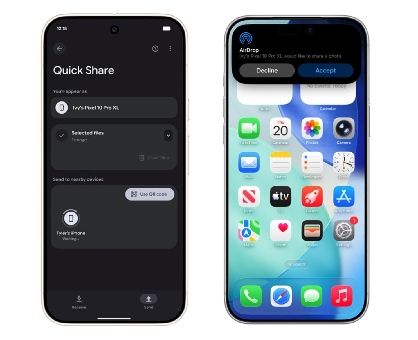 Quick Share ahora permite enviar archivos de un móvil Android a un iPhone