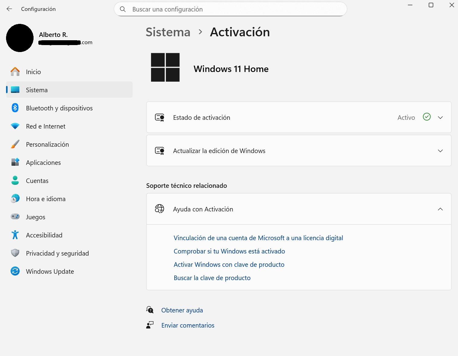 Ventana de Windows 11 que demuestra que el sistema operativo está activado