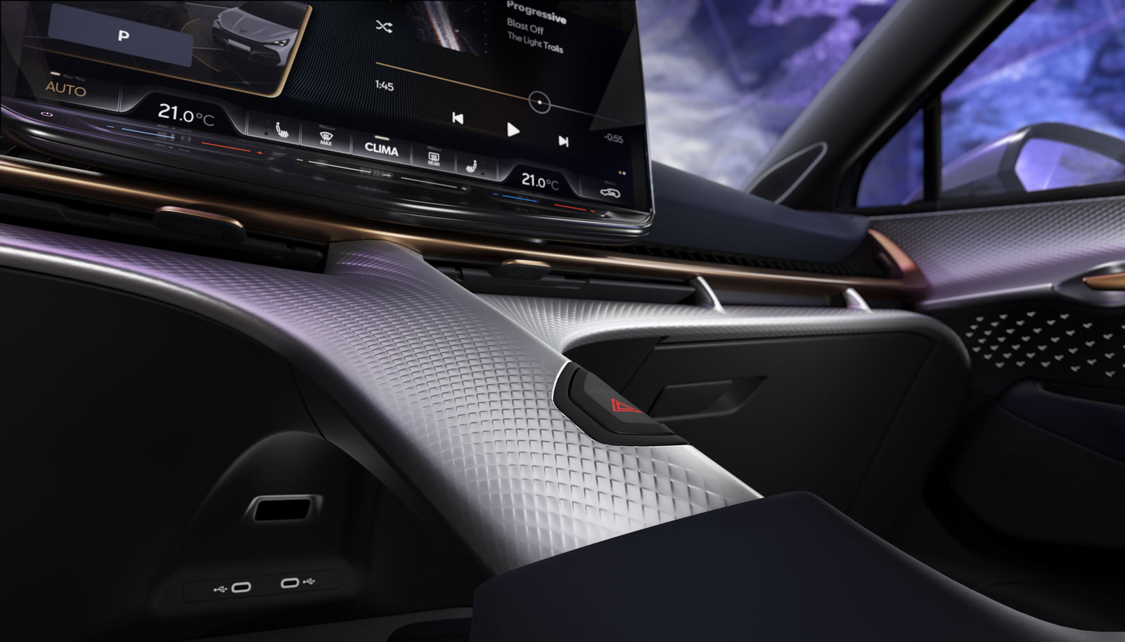 Pilar central del interior del Cupra Tavascan